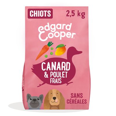 Lot Edgard & Cooper pour chien Puppy canard, poulet sans céréales (2 x 2,5 kg)