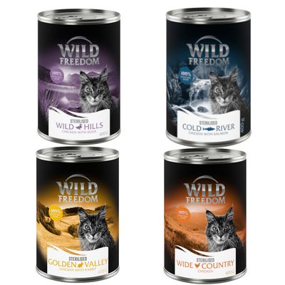 Wild Freedom Adult Sterilised 6 x 400g - Grain-Free Mixed Pack (2x Chicken, 2x Pollock, 1x Rabbit, 1x Duck)