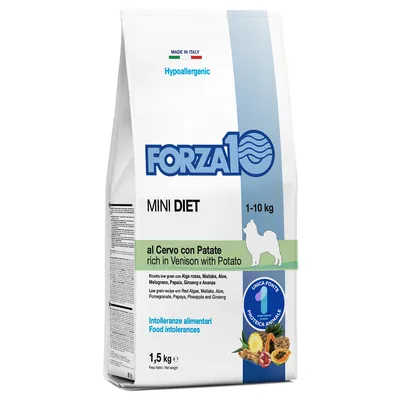 FORZA10 MINI DIET hundfoder 1–10 kg, al Cervo con Patate, rich in Venison with Potato, hypoallergenic, 1,5 kg. Made in Italy. Intolleranze alimentari – Food intolerances. FORZA10 MINI DIET hundfoder 1–10 kg, al Cervo con Patate, rich in Venison with Potato, hypoallergenic, 1,5 kg. Made in Italy. Intolleranze alimentari – Food intolerances.