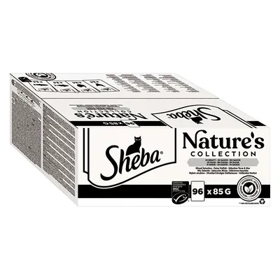 Sheba Nature's Collection, 96 x 85g, selecție mixtă în sos. Certificat MSC, reciclabilitate ridicată, fără coloranți și arome artificiale.