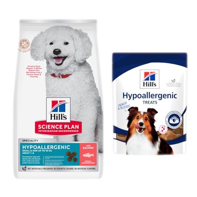 Hill's Science Plan Dry Dog Food + 2 x 200g Hill's Dog Treats Free! * - Hypoallergenic Adult 1 - 6 Small & Mini with Salmon (6kg) + HypoAllergenic (2 x 200g)