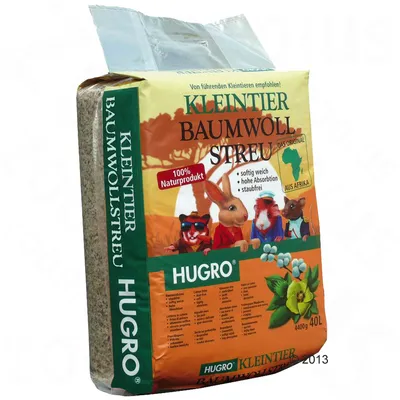 HUGRO așternut de bumbac pentru animale mici, 100% natural, moale, absorbție ridicată, fără praf, din Africa. Ambalaj cu 4400g pentru 40L așternut.