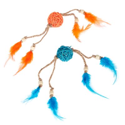TIAKI kattenspeelgoedset grasballen met veren Set van twee