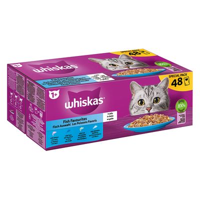 Megapack Whiskas 1+ Adult Frischebeutel 48 x 85 g Fisch Auswahl in Gelee