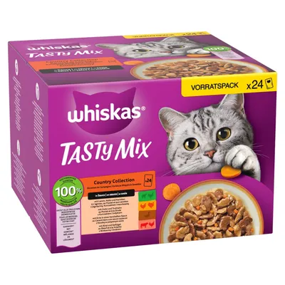 Sparepakke: 144 x 85 g Whiskas Tasty Mix portionsposer Sparepakke: 144 x 85 g Whiskas Tasty Mix portionsposer