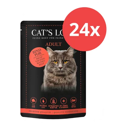 Cat's Love Adult Rind Pur, 24x Portionsbeutel, 71% Rind, mit Omega 3 & 6, getreidefreie Rezeptur, mit Taurin & Vitaminen, 100% Natur.