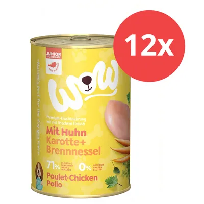 wow Premium-Feuchtnahrung Junior 2-12 Monate mit Huhn, Karotte und Brennnessel, 71% Fleisch & Innereien, 0% Getreide, 12x Dose