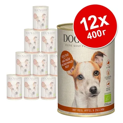 DOG'S LOVE консерва за кучета, 12×400 г, 100% BIO RIND/BEEF, с ориз, ябълка и тиквичка. Надпис: без зърнени, произведено в Австрия, био сертификат. DOG'S LOVE консерва за кучета, 12×400 г, 100% BIO RIND/BEEF, с ориз, ябълка и тиквичка. Надпис: без зърнени, произведено в Австрия, био сертификат.