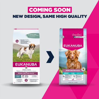 Eukanuba Daily Care suché krmivo pro psy, mono-protein kachna, bez obilovin, snižuje riziko nežádoucích reakcí, vhodné pro všechny rasy a velikosti, 12kg.