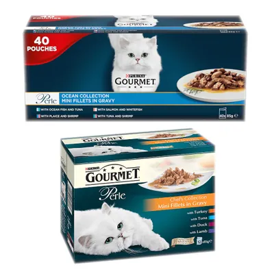 Gourmet Perle Pouches Wet Cat Food + 24 x 85g Wet Cat Food Free! * - Mixed Pack  Ocean Collection in Gravy (40 x 85g) + Mixed Pack Chef’s Collection in Gravy (24 x 85g)