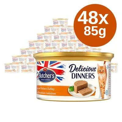 Ekonomipack: Butcher's Delicious Dinners Cat 48 x 85 g - Nötkött & lever