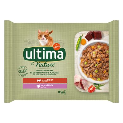 Ultima Cat Nature, 4 x 85 g Wołowina i indyk