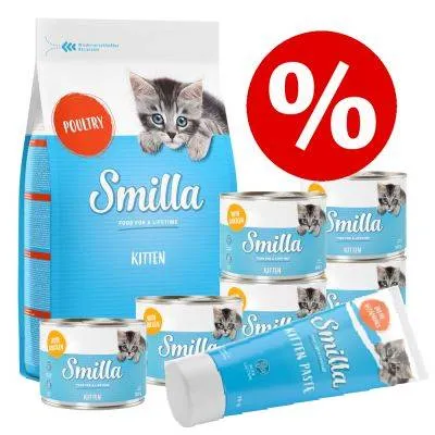 Smilla Kitten startovací balíček - 1 kg granule + 6 x 200 g kuřecí konzervy Smilla Kitten startovací balíček - 1 kg granule + 6 x 200 g kuřecí konzervy