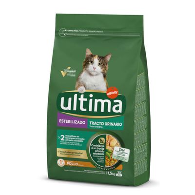 Ultima Sterilizado Tracto Urinario karma dla kotów, 1,5 kg. Z kurczakiem, pełnymi ziarnami i warzywami. Bez dodatku cukru i sztucznych barwników.