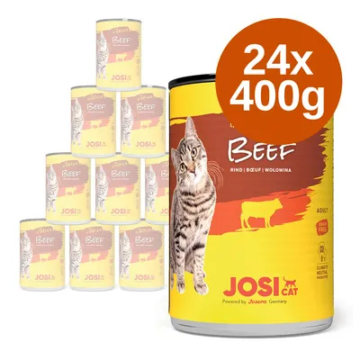 JosiCat Jelly Beef, nötkött, vuxen, 24x400g. Spannmålsfri, klimatneutral produktion. Powered by Josera Germany.