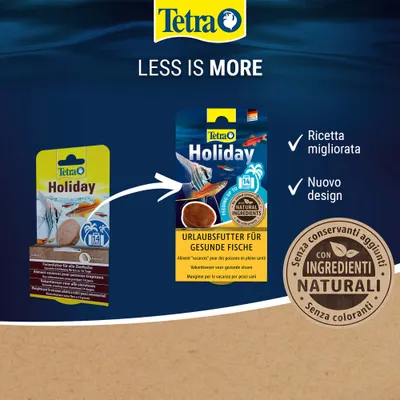 Tetra Holiday mangime per le vacanze per pesci sani, nuovo design, ricetta migliorata, componenti naturali, senza conservanti e coloranti. Tetra Holiday mangime per le vacanze per pesci sani, nuovo design, ricetta migliorata, componenti naturali, senza conservanti e coloranti.