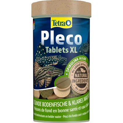 Tetra Pleco Tablets XL met spirulina-algen, natuurlijke ingrediënten, zonder toevoeging van conserveermiddelen en kleurstoffen. Voor gezonde bodembewoners en helder water. Tetra Pleco Tablets XL met spirulina-algen, natuurlijke ingrediënten, zonder toevoeging van conserveermiddelen en kleurstoffen. Voor gezonde bodembewoners en helder water.
