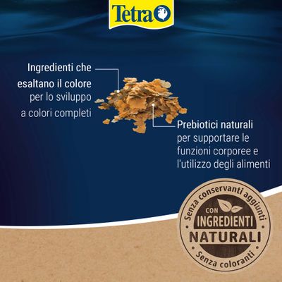 Tetra. Componenti per intensificare i colori, prebiotici naturali per le funzioni corporee e l’assimilazione del cibo. Con ingredienti naturali, senza additivi né coloranti.