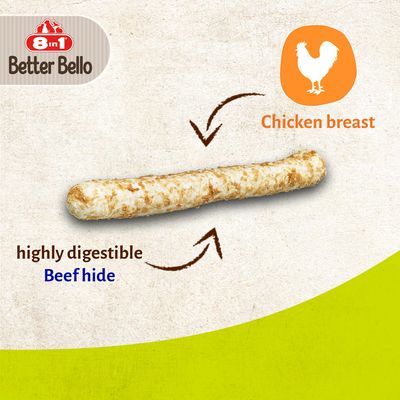 8in1 Better Bello Chicken Roll, lättsmält, idealisk för hundar med känsliga tänder. Utan konstgjorda färgämnen, aromer eller konserveringsmedel.