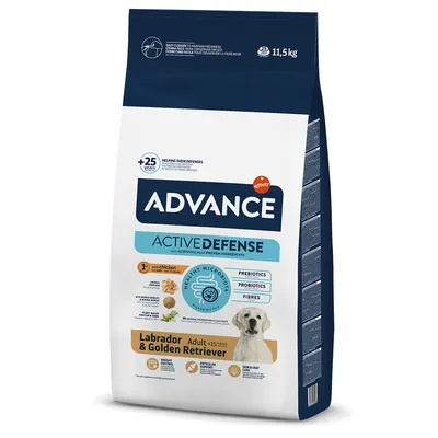 Advance Active Defense crocchette per Labrador e Golden Retriever, Adult da 15 mesi, con pollo, prebiotici, probiotici e fibre, confezione da 11,5 kg.