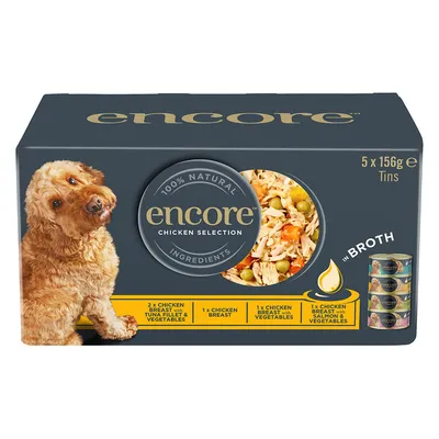 Encore Chicken Selection, 5 x 156g konzerv. 100% természetes összetevők. Változatok: csirkemell tonhalfilével és zöldségekkel, csirkemell, csirkemell zöldségekkel, csirkemell lazaccal és zöldségekkel. Encore Chicken Selection, 5 x 156g konzerv. 100% természetes összetevők. Változatok: csirkemell tonhalfilével és zöldségekkel, csirkemell, csirkemell zöldségekkel, csirkemell lazaccal és zöldségekkel.