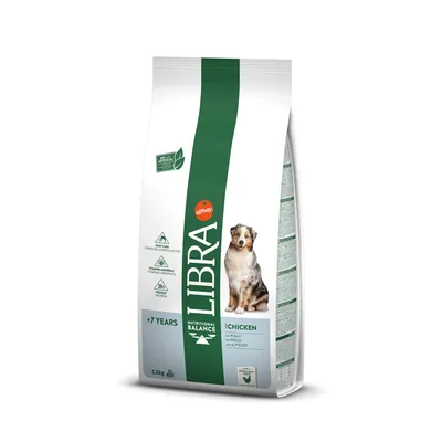 Libra Nutritional Balance aliment pour chiens au poulet, pour chiens dès 7 ans. Paquet de 12 kg. Contient 26 % de protéines, vitamines et minéraux. Sans colorants artificiels.
