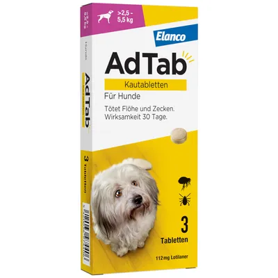 AdTab Kautabletten für kleine Hunde, von 2,5 bis 5,5 kg - 3 Tabletten