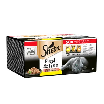 Sheba Fresh & Fine in Gravy Mini Pouches 50 x 50g - Poultry Collection in Gravy