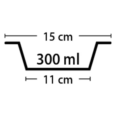 Diagramm mit Schalenmassen: Breite oben 15 cm, Breite unten 11 cm, Fassungsvermögen 300 ml.