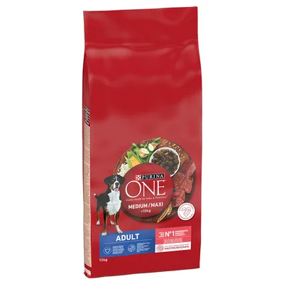 PURINA ONE Medium/Maxi Adult Vită & orez - 2 x 12 kg