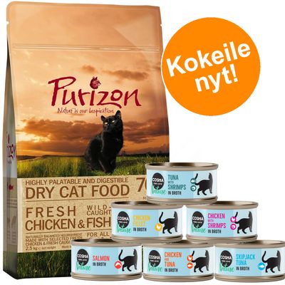 Tutustumispaketti: Purizon 400 g & Cosma Nature 6 x 70 g setti 1: Purizon Chicken & Fish