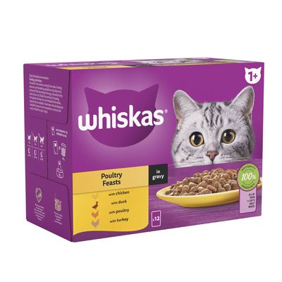 Whiskas 1+ Pouches Mega Multibuy 96 x 85g Poultry Feasts in Gravy