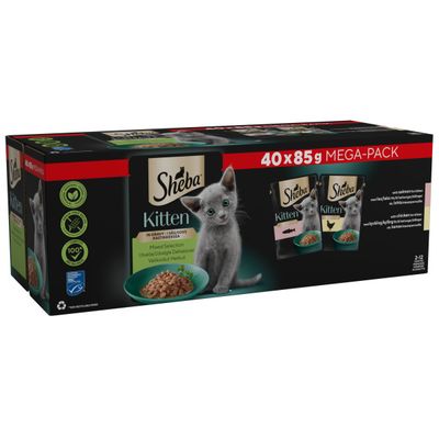 Sheba Pouches Mixed Selection Kitten Wet Cat Food in Gravy Mega Pack