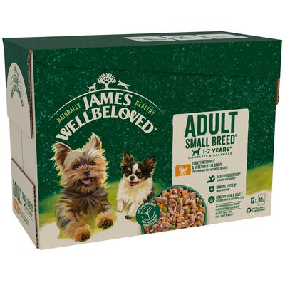 James Wellbeloved Adult Small Dog Hypoallergenic Pouches - Turkey in Gravy 12 x 90g