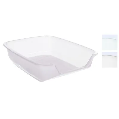 Bañera de plástico blanca con entrada baja y base antideslizante. Adecuada para varios usos.