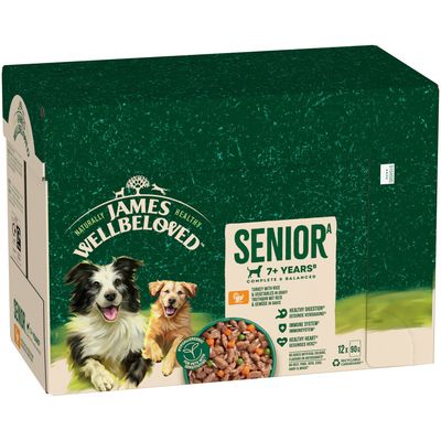 Senior turkey with rice and vegetables, suitable for 7+ years. Image shows food pieces with peas, carrots, and rice in a bowl.