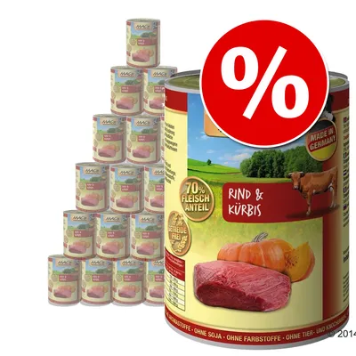 MAC's Rind & Kürbis, 70% Fleischanteil, getreidefrei, ohne Soja, ohne Farbstoffe, ohne Tier- und Knochenmehl, Made in Germany. Sparangebot mit mehreren Dosen.