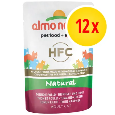 almo nature HFC Natural Thunfisch und Huhn, 12 x, Katzenfutter für ausgewachsene Katzen, hergestellt mit natürlichen Zutaten