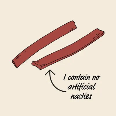 Two treat sticks with text stating: I contain no artificial nasties.