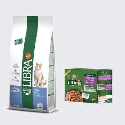 Affinity Libra 12 kg pienso + Ultima Sterilised 8 x 85 g sobres ¡gratis! - Adult Sterilized con atún (12 kg) + Ultima Sterilised Mix II (8 x 85 g) Affinity Libra 12 kg pienso + Ultima Sterilised 8 x 85 g sobres ¡gratis! - Adult Sterilized con atún (12 kg) + Ultima Sterilised Mix II (8 x 85 g)