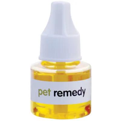 Small bottle with yellow liquid labelled 'pet remedy'.