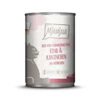 MjAMjAM Duo 6 x 400 g - schmackhaftes Rind & Kaninchen an Möhrchen