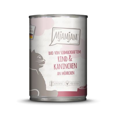 MjAMjAM Duo 6 x 400 g schmackhaftes Rind & Kaninchen an Möhrchen