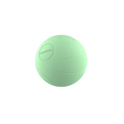 Balle verte avec le nom Cheerble visible sur la surface, matériau plastique apparent.