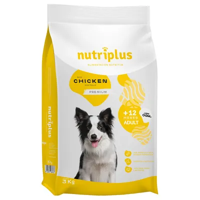 Nutriplus Premium Hundefutter mit Huhn, für Erwachsene Hunde ab 12 Monaten, frei von GVO, 3 kg Packung. Enthält Verdauungs- und Nährstoffangaben. Nutriplus Premium Hundefutter mit Huhn, für Erwachsene Hunde ab 12 Monaten, frei von GVO, 3 kg Packung. Enthält Verdauungs- und Nährstoffangaben.