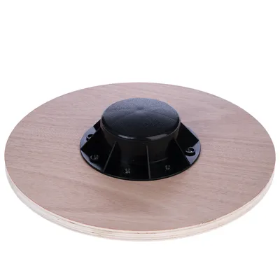 Plateau rond en bois avec base centrale noire en plastique, sans marque visible ni texte apparent.