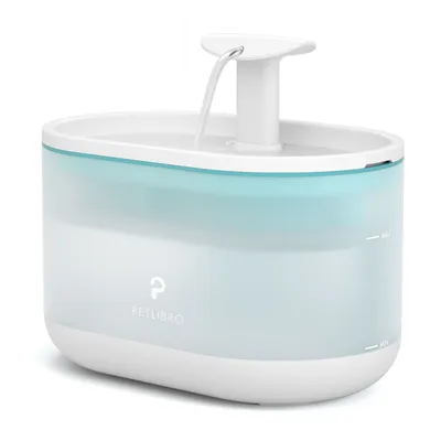 Petlibro Trinkbrunnen mit Wasserfluss, transparentes Design mit Max- und Min-Markierungen.