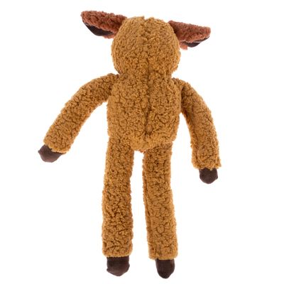 Bruin pluchen speelgoed in de vorm van een dier met lange armen en benen, bruine oren en donkere poten.