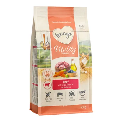 Feringa Vitality Immune Adult, beef with carrots, salmon oil and blueberries. Grain-free, fresh beef, prebiotics, vegetables. 400g pack.