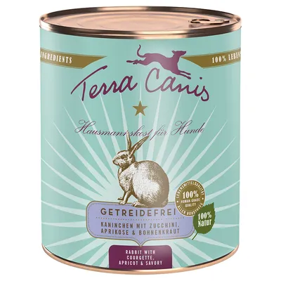 Terra Canis Hausmannskost for dogs, grain-free. Rabbit with courgette, apricot & savoury. 100% human-grade quality, 100% natural.